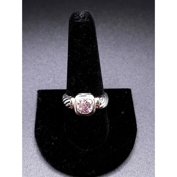 18K Gold-Plated Sterling Silver Ring Size 6.5 With Pink CZ in Center - Picture 5 of 10